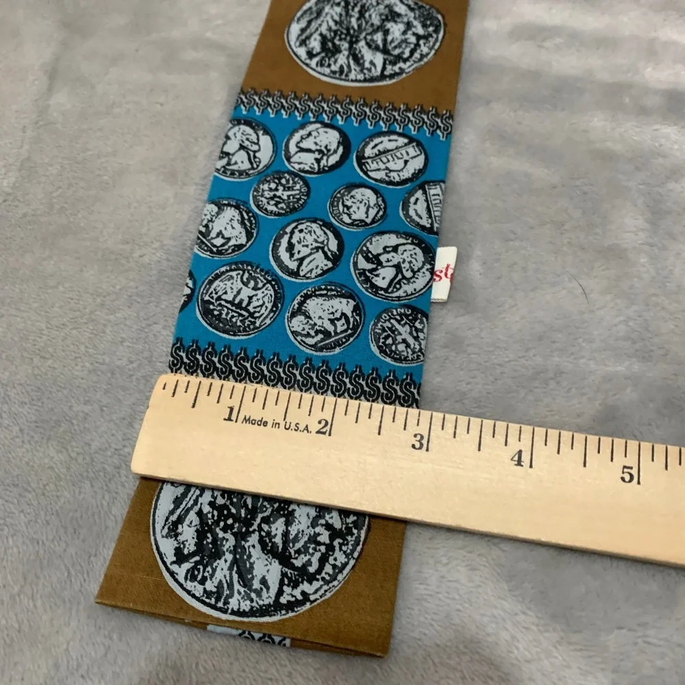 Vintage Rooster Jacob Reeds Sons Cotton Tie Blue Brown Buffalo Nickel Coin Print